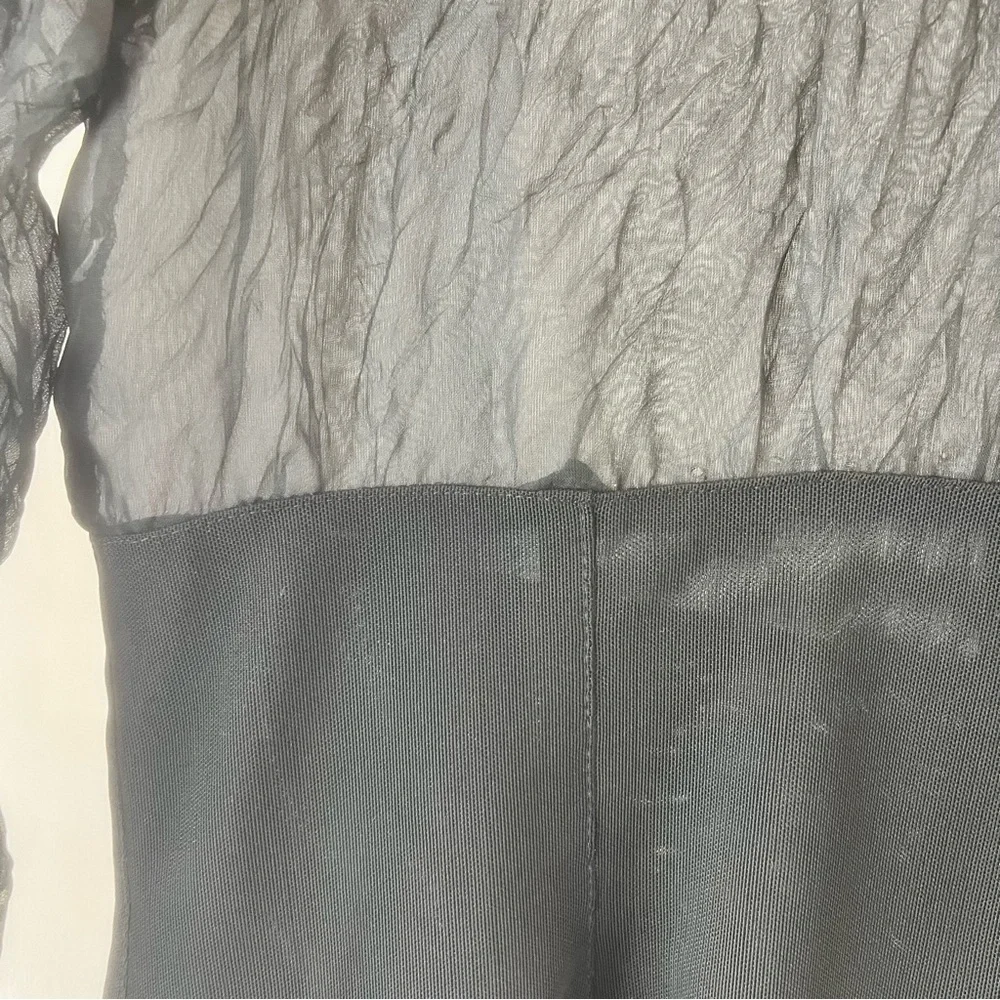 Vintage Blacky dress Berlin sleeved semi-sheer top. Black with Floral Design 8 - Picture 9 of 16